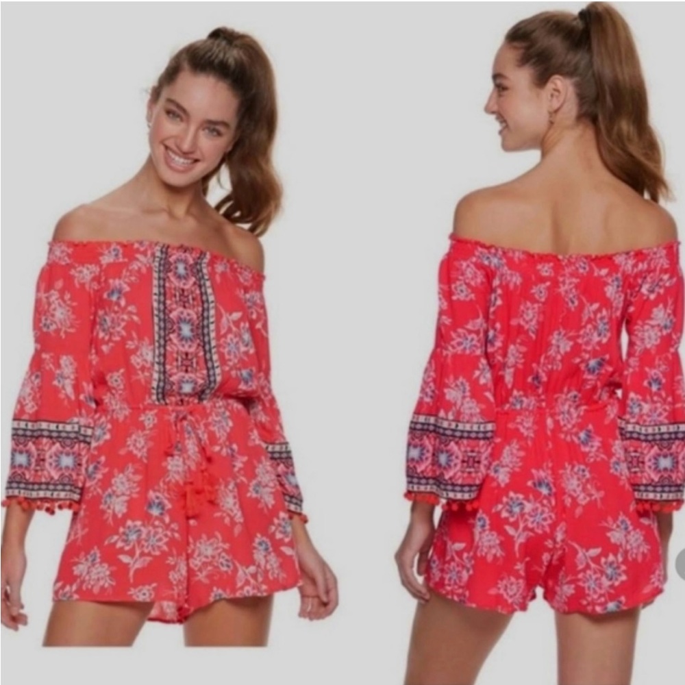 American Rag Red Floral Off-Shoulder Romper